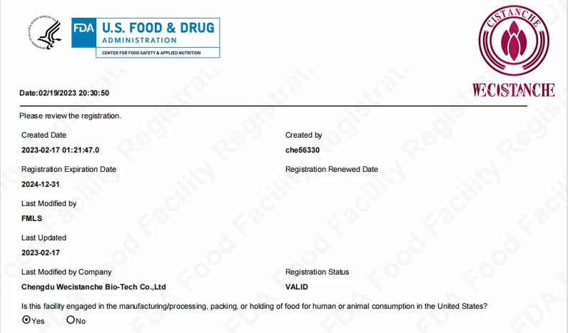 cistanche kidney FDA